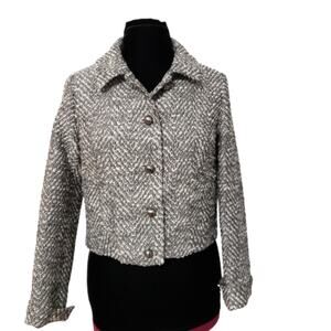 Doncaster Silver Gray Wool Blend Tweed Blazer Jacket 8 Career Workwear Vintage